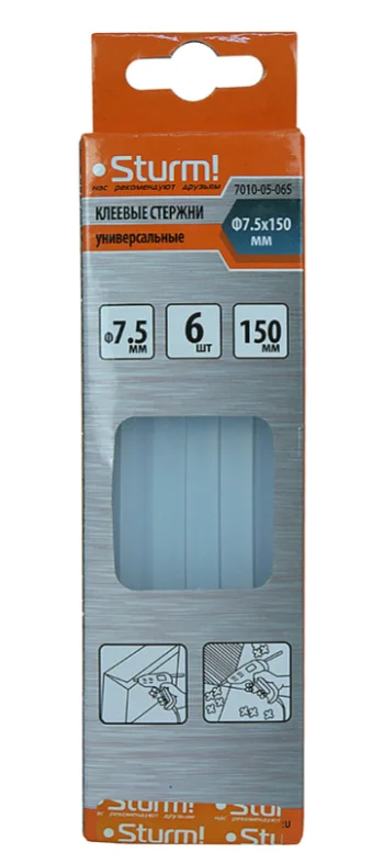 Sturm Клеевые стержни для пистолета, 7,5х150мм, 6 шт, прозрачные, 7010-05-06S