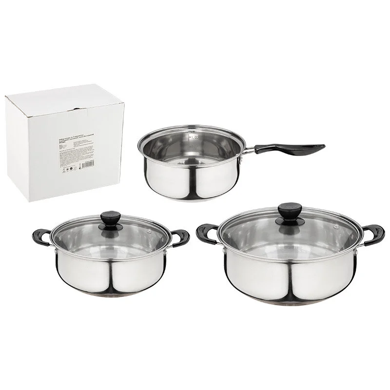 MALLONY Набор посуды из 5 пред. PROMO: 2 кастрюли 1,25 л+2,2 л (с крыш)+ ковш 1,25 л (без крышки) 981058-SK