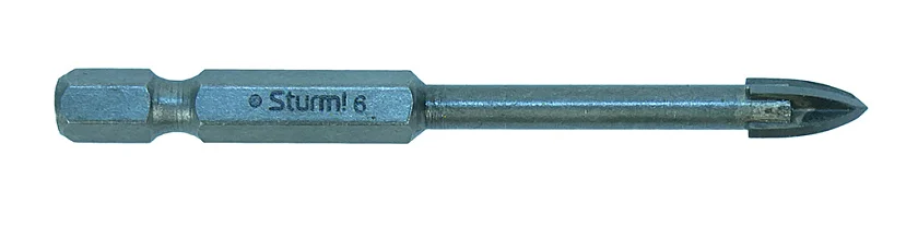 Sturm Сверло по стеклу и кафелю, 6мм, четырехгранный наконечник, шестигранный хвостовик, 5380102