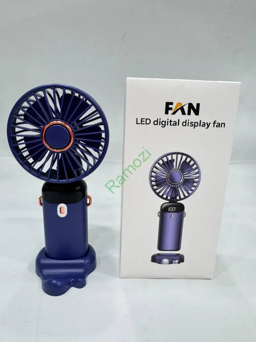 Ramozi Вентилятор мини ручной на подставке со шнурком, 19 см d 9 см, зарядка от USB Синий RA-9437