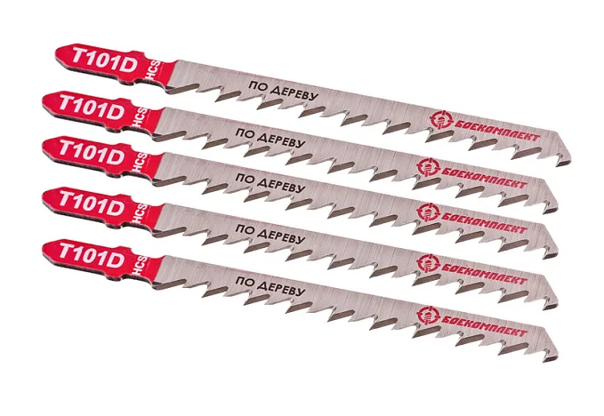 БОЕКОМПЛЕКТ Пилки для лобзика по дереву T101D, 5 шт, 100х74мм, шаг зуба 4мм, чистый прямой рез, HCS, B05-101D