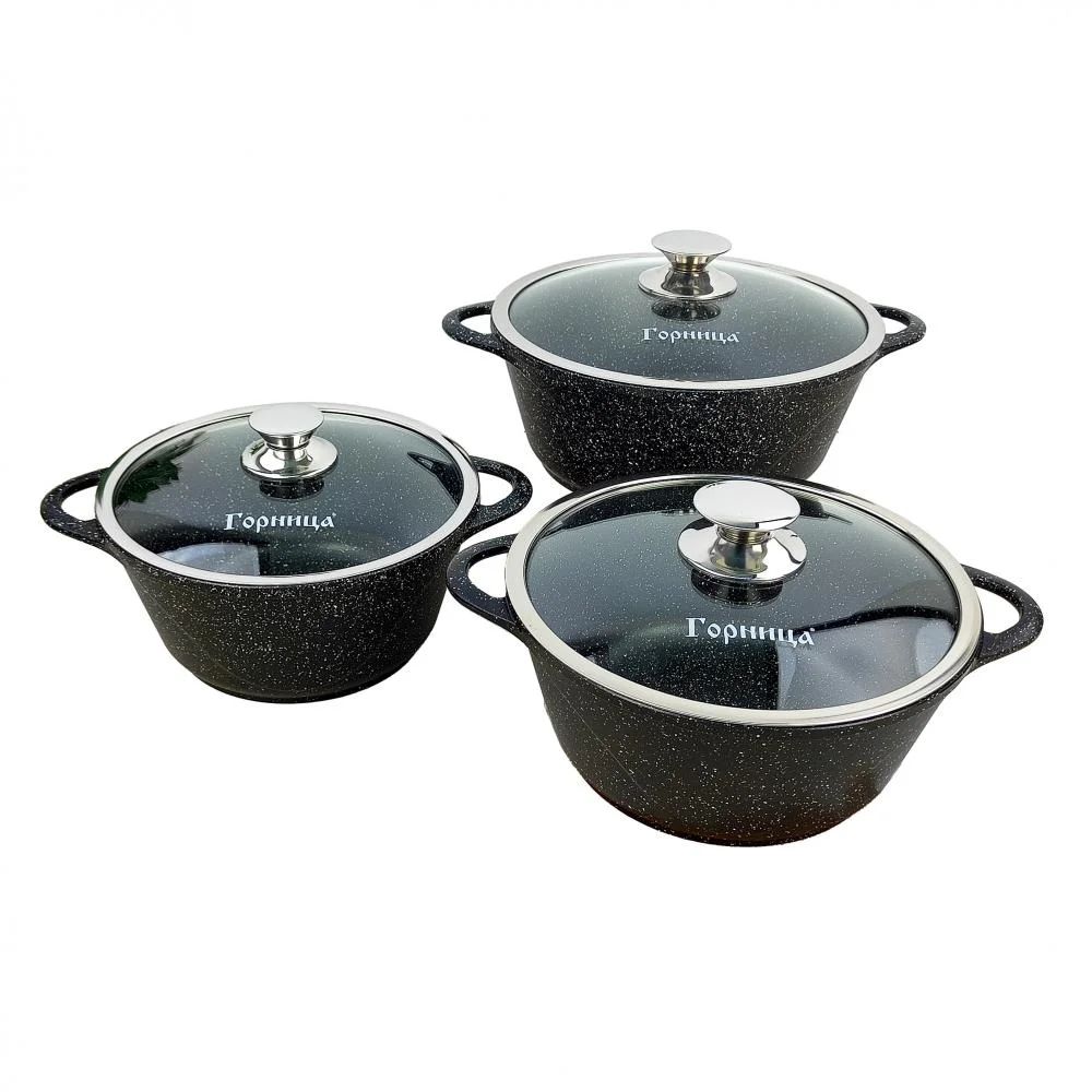 ГОРНИЦА Набор кастрюль Гранит 2л, 3л, 4л с крышками нКас01аг