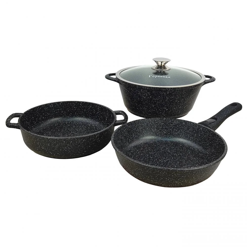 ГОРНИЦА Набор посуды универсальный 4 пр 26 см стек крышка съемная ручка Гранит нУн01аг
