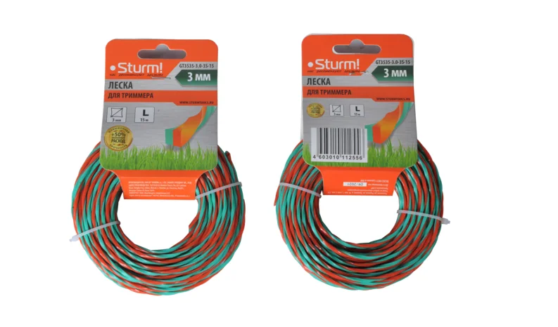 Sturm Леска для триммера, усилен., d=3.0 мм, l=15 м, круч.квадр, оранж./зел. GT3535-3.0-3S-15