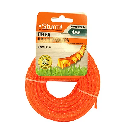 Sturm Леска для триммера, d=4.0 мм, l=15м, КРУЧЕНЫЙ КВАДРАТ,оранж. Картон, GT3535-4.0-S-15